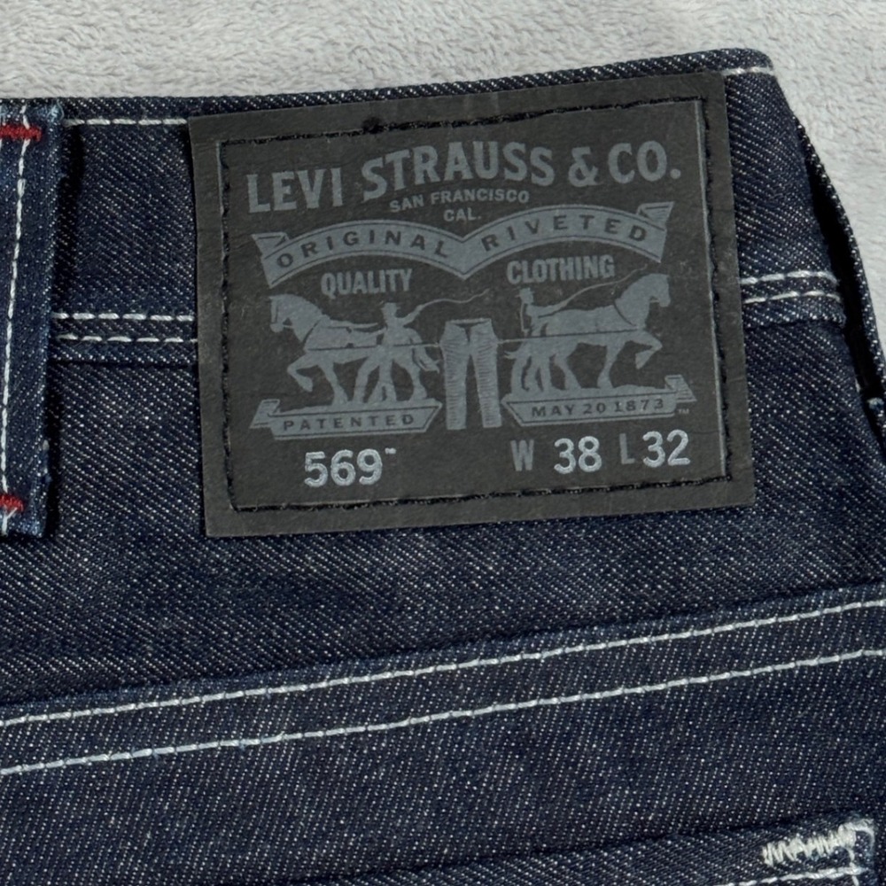 LEVI'S 569 Loose Straight Jeans Mens 38x32 Dark Wash Flap Pockets Y2K Style - Picture 5 of 13